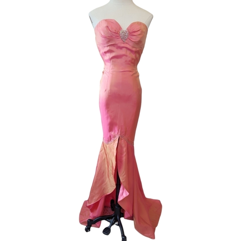 Vintage Y2K Silk Strapless Mermaid Formal Evening Gown Prom